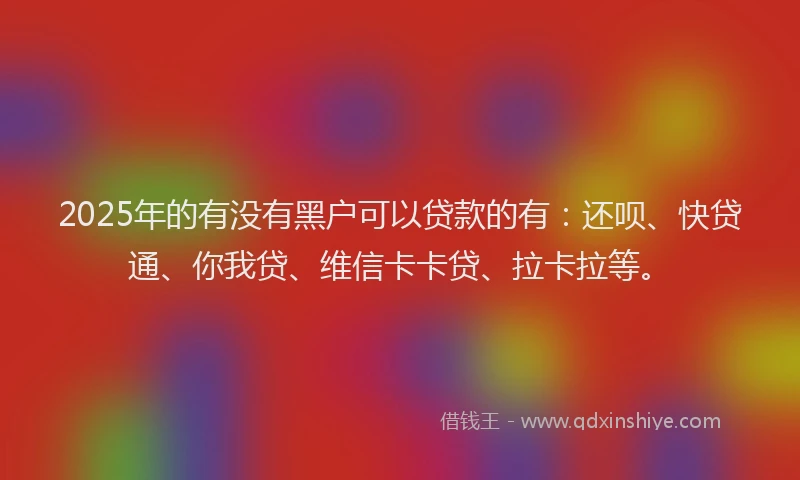 2025年的有没有黑户可以贷款的有：还呗、快贷通、你我贷、维信卡卡贷、拉卡拉等。