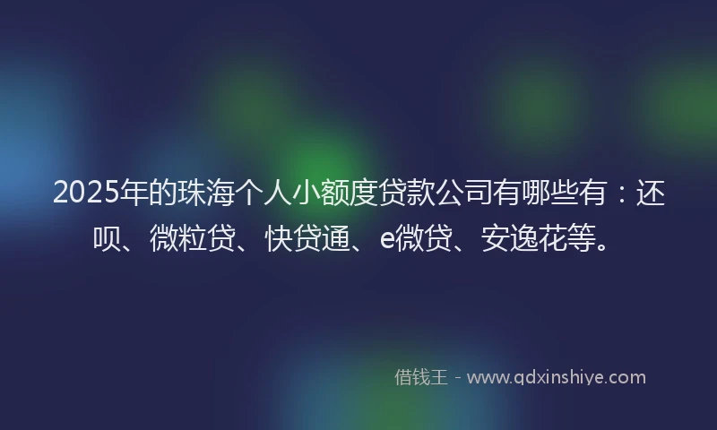 2025年的珠海个人小额度贷款公司有哪些有：还呗、微粒贷、快贷通、e微贷、安逸花等。