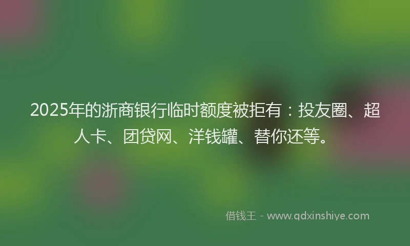 2025年的浙商银行临时额度被拒有：投友圈、超人卡、团贷网、洋钱罐、替你还等。