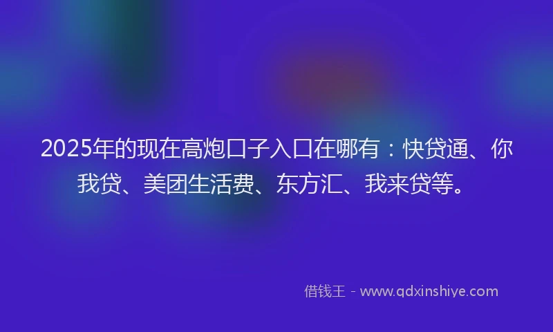 2025年的现在高炮口子入口在哪有：快贷通、你我贷、美团生活费、东方汇、我来贷等。