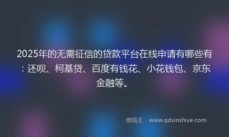2025年的无需征信的贷款平台在线申请有哪些有：还呗、柯基贷、百度有钱花、小花钱包、京东金融等。