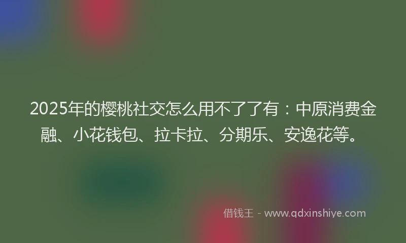 2025年的樱桃社交怎么用不了了有：中原消费金融、小花钱包、拉卡拉、分期乐、安逸花等。
