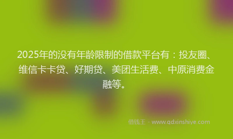 2025年的没有年龄限制的借款平台有：投友圈、维信卡卡贷、好期贷、美团生活费、中原消费金融等。