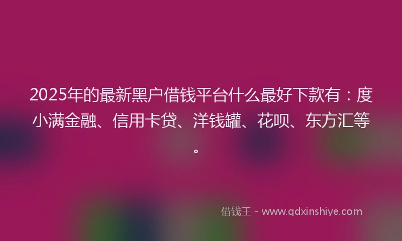 2025年的最新黑户借钱平台什么最好下款有：度小满金融、信用卡贷、洋钱罐、花呗、东方汇等。