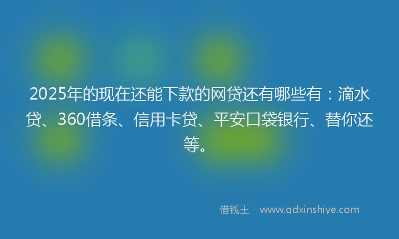 2025年的现在还能下款的网贷还有哪些有：滴水贷、360借条、信用卡贷、平安口袋银行、替你还等。