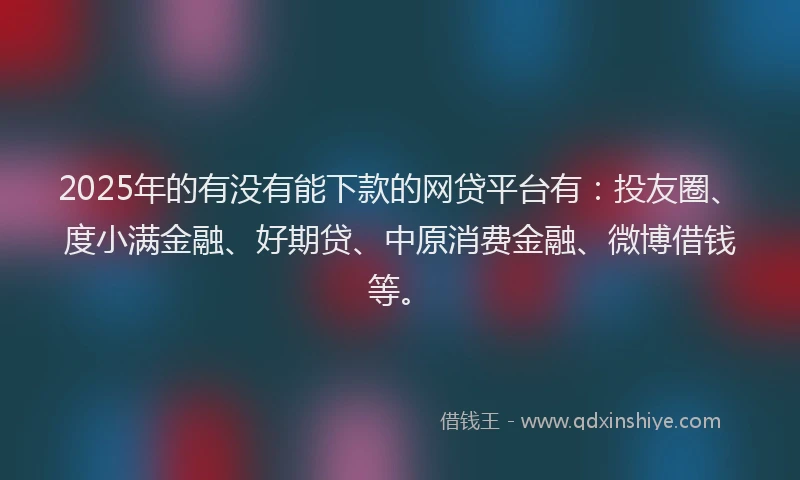2025年的有没有能下款的网贷平台有：投友圈、度小满金融、好期贷、中原消费金融、微博借钱等。