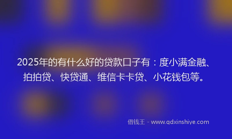 2025年的有什么好的贷款口子有：度小满金融、拍拍贷、快贷通、维信卡卡贷、小花钱包等。