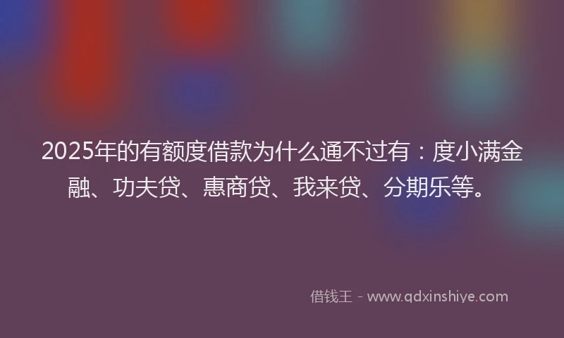 2025年的有额度借款为什么通不过有：度小满金融、功夫贷、惠商贷、我来贷、分期乐等。