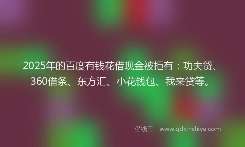 2025年的百度有钱花借现金被拒有：功夫贷、360借条、东方汇、小花钱包、我来贷等。
