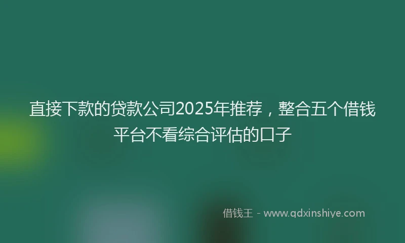直接下款的贷款公司2025年推荐，整合五个借钱平台不看综合评估的口子