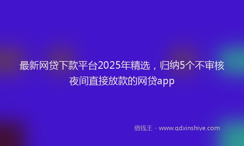 最新网贷下款平台2025年精选，归纳5个不审核夜间直接放款的网贷app