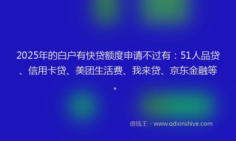 2025年的白户有快贷额度申请不过有：51人品贷、信用卡贷、美团生活费、我来贷、京东金融等。
