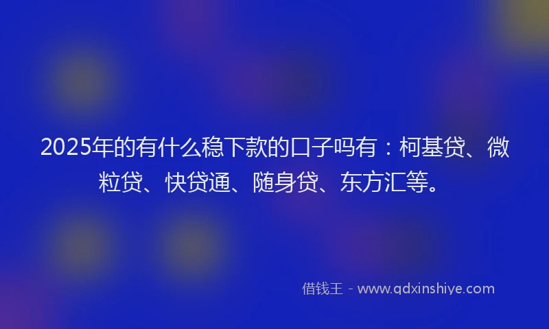 2025年的有什么稳下款的口子吗有：柯基贷、微粒贷、快贷通、随身贷、东方汇等。