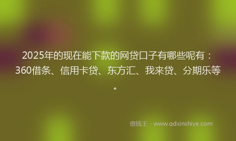 2025年的现在能下款的网贷口子有哪些呢有：360借条、信用卡贷、东方汇、我来贷、分期乐等。