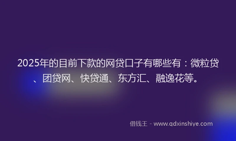 2025年的目前下款的网贷口子有哪些有：微粒贷、团贷网、快贷通、东方汇、融逸花等。