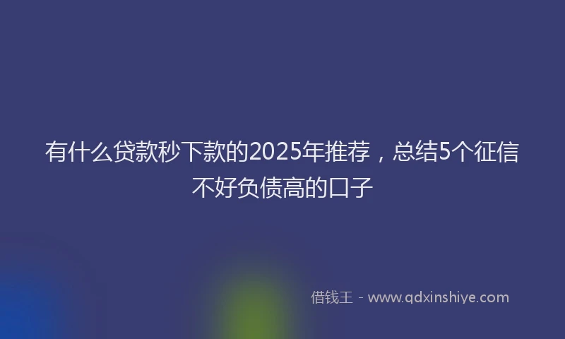 有什么贷款秒下款的2025年推荐，总结5个征信不好负债高的口子