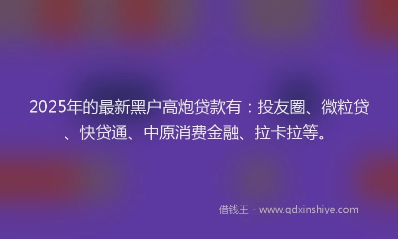 2025年的最新黑户高炮贷款有：投友圈、微粒贷、快贷通、中原消费金融、拉卡拉等。