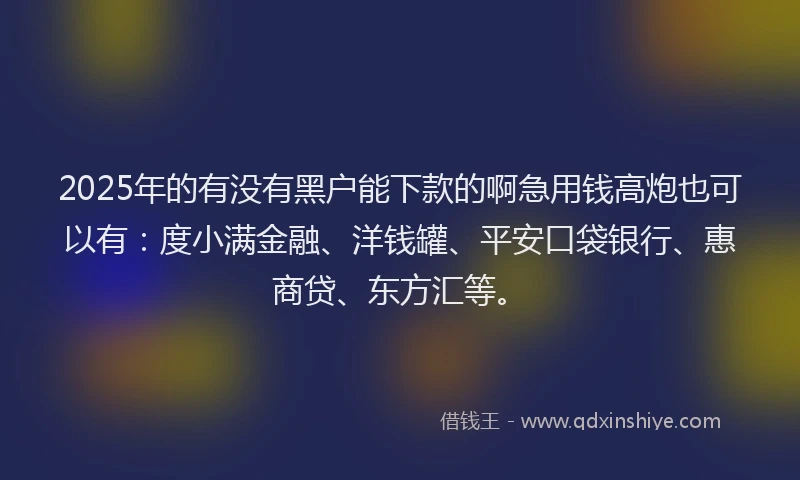2025年的有没有黑户能下款的啊急用钱高炮也可以有：度小满金融、洋钱罐、平安口袋银行、惠商贷、东方汇等。
