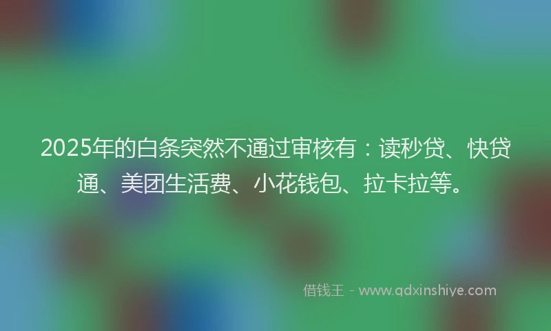 2025年的白条突然不通过审核有：读秒贷、快贷通、美团生活费、小花钱包、拉卡拉等。