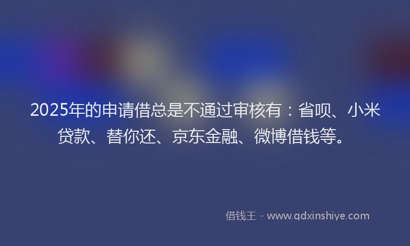 2025年的申请借总是不通过审核有：省呗、小米贷款、替你还、京东金融、微博借钱等。