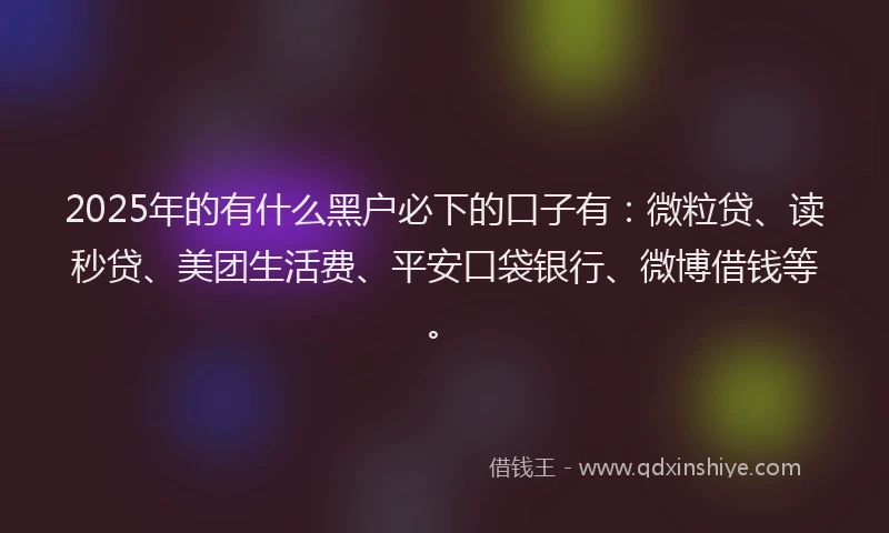 2025年的有什么黑户必下的口子有：微粒贷、读秒贷、美团生活费、平安口袋银行、微博借钱等。