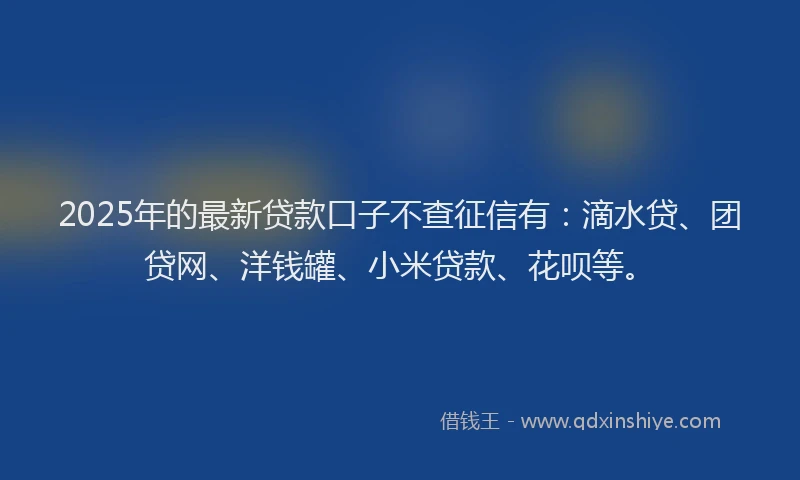 2025年的最新贷款口子不查征信有：滴水贷、团贷网、洋钱罐、小米贷款、花呗等。