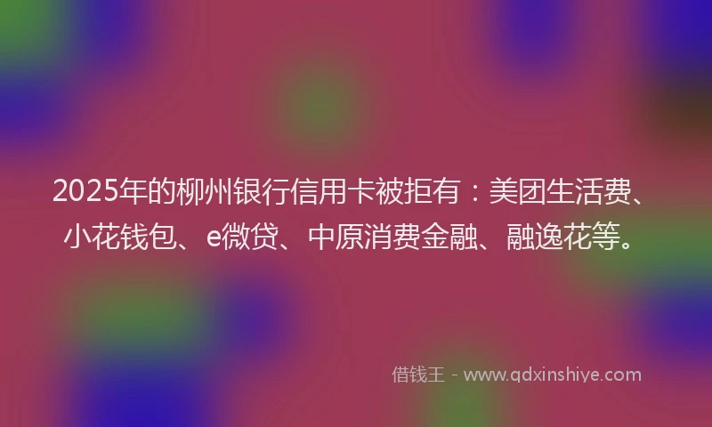 2025年的柳州银行信用卡被拒有：美团生活费、小花钱包、e微贷、中原消费金融、融逸花等。