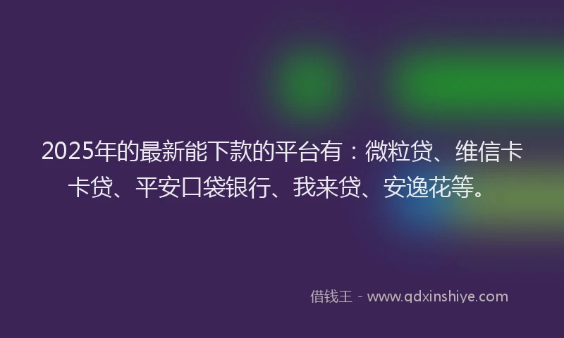 2025年的最新能下款的平台有：微粒贷、维信卡卡贷、平安口袋银行、我来贷、安逸花等。
