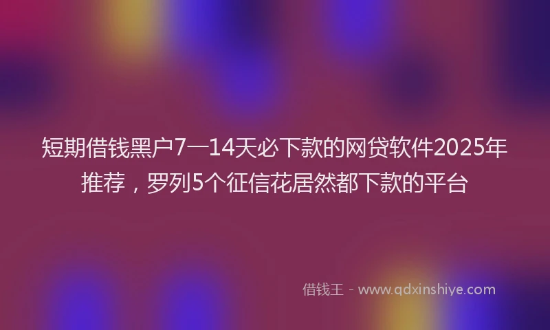 短期借钱黑户7一14天必下款的网贷软件2025年推荐，罗列5个征信花居然都下款的平台