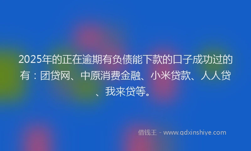 2025年的正在逾期有负债能下款的口子成功过的有：团贷网、中原消费金融、小米贷款、人人贷、我来贷等。
