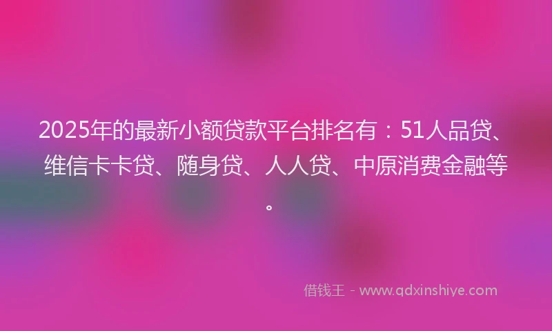 2025年的最新小额贷款平台排名有：51人品贷、维信卡卡贷、随身贷、人人贷、中原消费金融等。