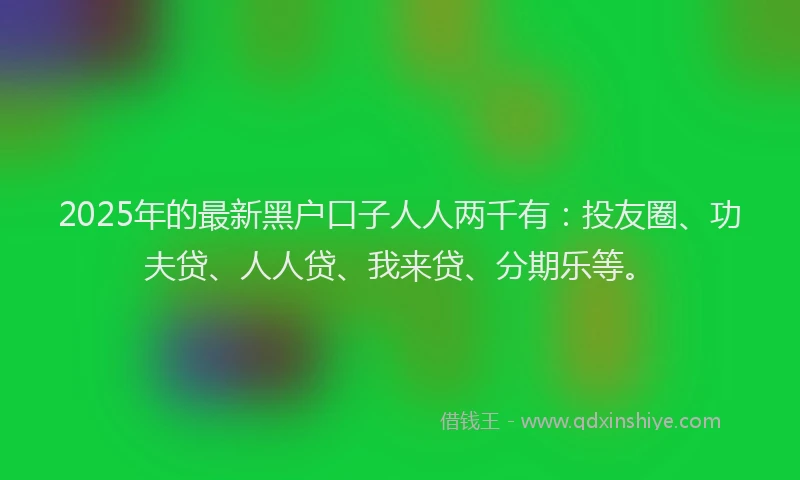 2025年的最新黑户口子人人两千有：投友圈、功夫贷、人人贷、我来贷、分期乐等。