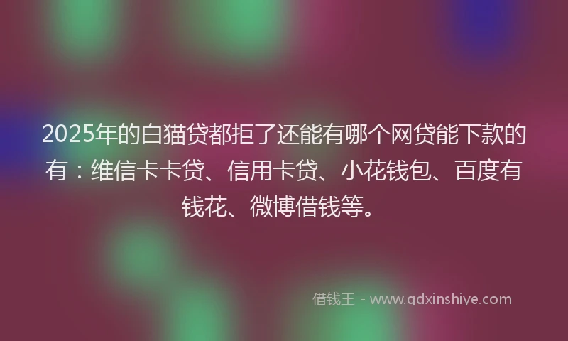 2025年的白猫贷都拒了还能有哪个网贷能下款的有：维信卡卡贷、信用卡贷、小花钱包、百度有钱花、微博借钱等。