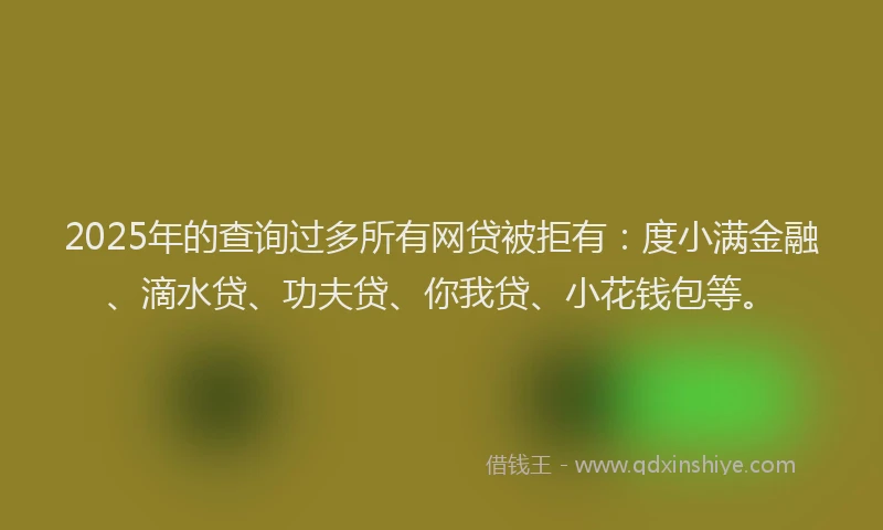 2025年的查询过多所有网贷被拒有：度小满金融、滴水贷、功夫贷、你我贷、小花钱包等。