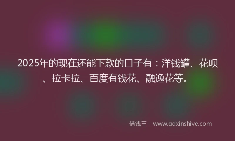 2025年的现在还能下款的口子有：洋钱罐、花呗、拉卡拉、百度有钱花、融逸花等。