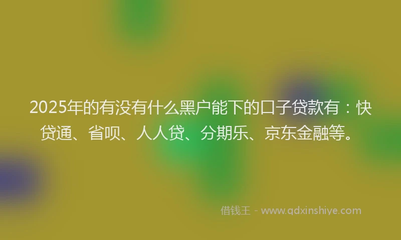 2025年的有没有什么黑户能下的口子贷款有：快贷通、省呗、人人贷、分期乐、京东金融等。