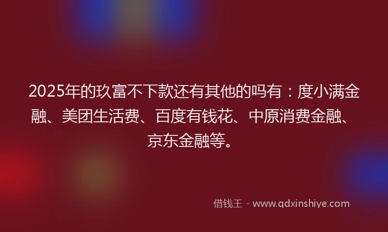 2025年的玖富不下款还有其他的吗有：度小满金融、美团生活费、百度有钱花、中原消费金融、京东金融等。