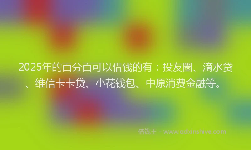 2025年的百分百可以借钱的有：投友圈、滴水贷、维信卡卡贷、小花钱包、中原消费金融等。
