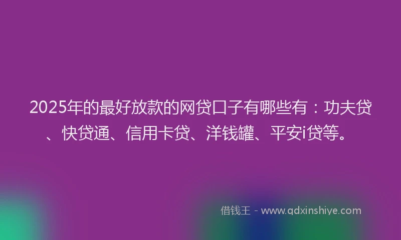 2025年的最好放款的网贷口子有哪些有：功夫贷、快贷通、信用卡贷、洋钱罐、平安i贷等。