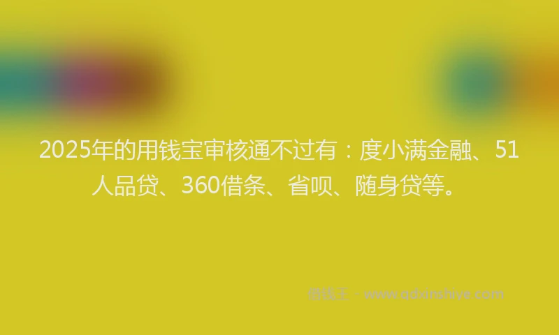 2025年的用钱宝审核通不过有：度小满金融、51人品贷、360借条、省呗、随身贷等。