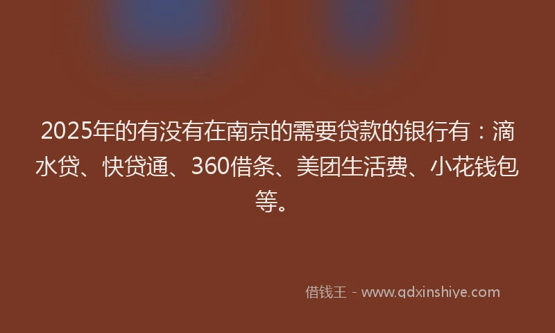 2025年的有没有在南京的需要贷款的银行有：滴水贷、快贷通、360借条、美团生活费、小花钱包等。