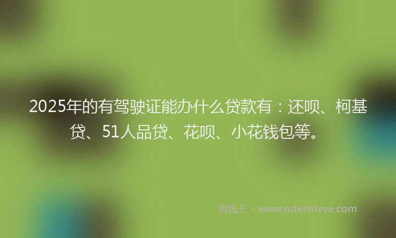 2025年的有驾驶证能办什么贷款有：还呗、柯基贷、51人品贷、花呗、小花钱包等。