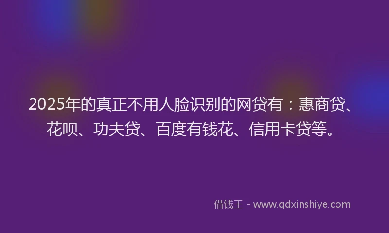 2025年的真正不用人脸识别的网贷有：惠商贷、花呗、功夫贷、百度有钱花、信用卡贷等。