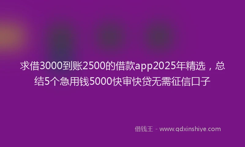 求借3000到账2500的借款app2025年精选，总结5个急用钱5000快审快贷无需征信口子
