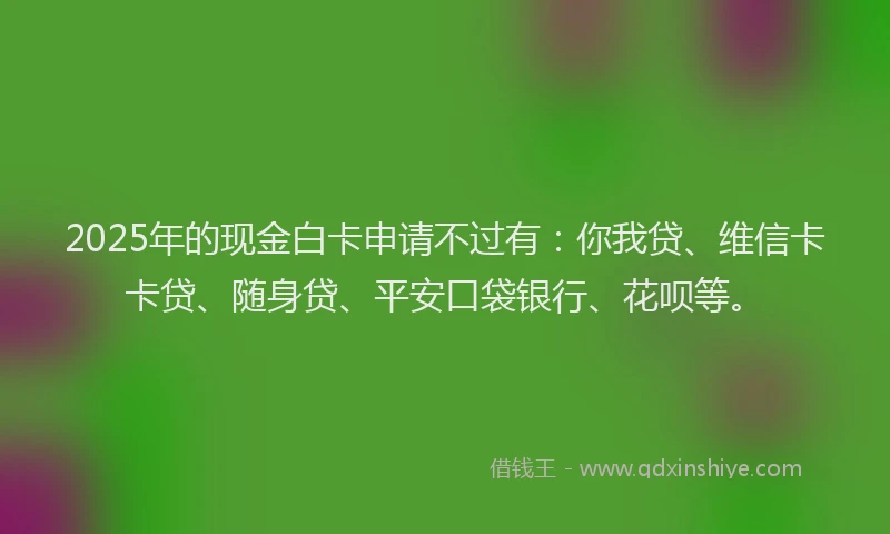 2025年的现金白卡申请不过有：你我贷、维信卡卡贷、随身贷、平安口袋银行、花呗等。