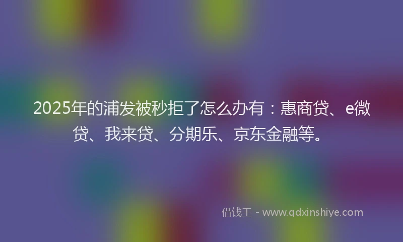 2025年的浦发被秒拒了怎么办有：惠商贷、e微贷、我来贷、分期乐、京东金融等。