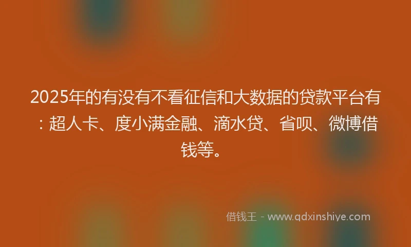 2025年的有没有不看征信和大数据的贷款平台有：超人卡、度小满金融、滴水贷、省呗、微博借钱等。