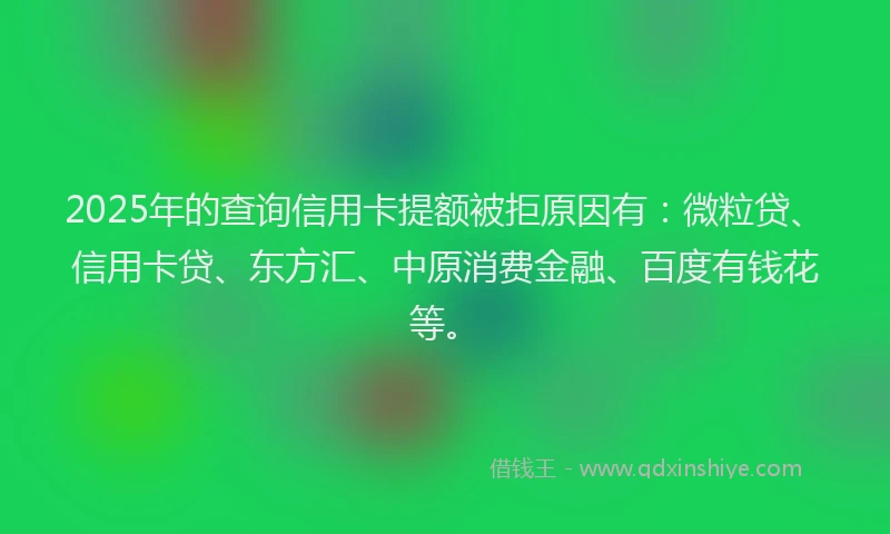 2025年的查询信用卡提额被拒原因有：微粒贷、信用卡贷、东方汇、中原消费金融、百度有钱花等。