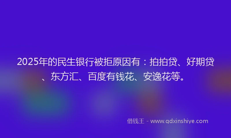 2025年的民生银行被拒原因有：拍拍贷、好期贷、东方汇、百度有钱花、安逸花等。