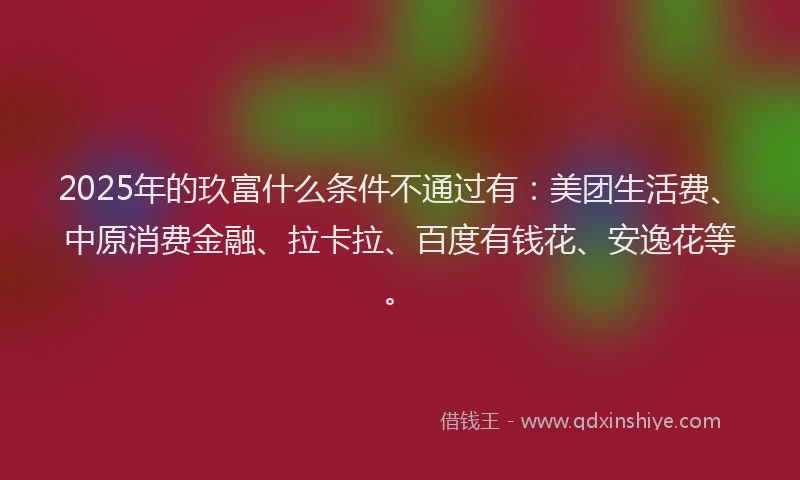 2025年的玖富什么条件不通过有：美团生活费、中原消费金融、拉卡拉、百度有钱花、安逸花等。